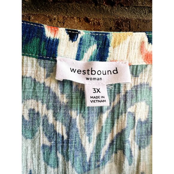 Westbound Women's Blue Geometric Round Neck Short Sleeve Blouse Size 3X NWT - Picture 4 of 5